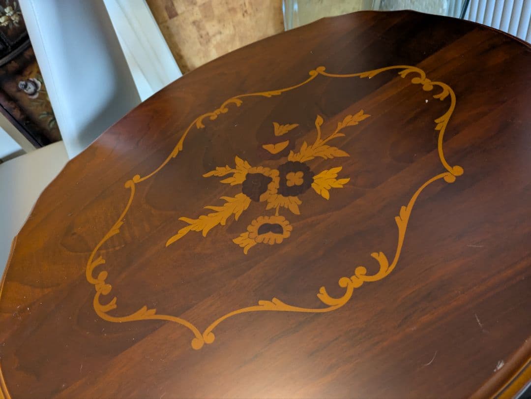 最終お値下げ4月6日15時迄出品 木製サイドテーブル フローラルインレイ