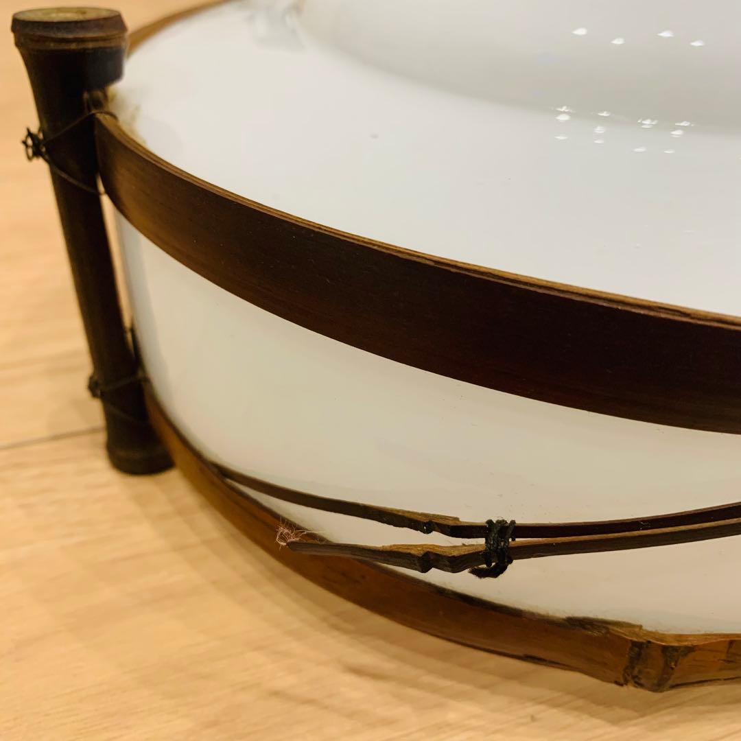 昭和レトロ 電笠 電傘 ガラスシェード 竹枠 竹細工 ペンダントライト 乳白色