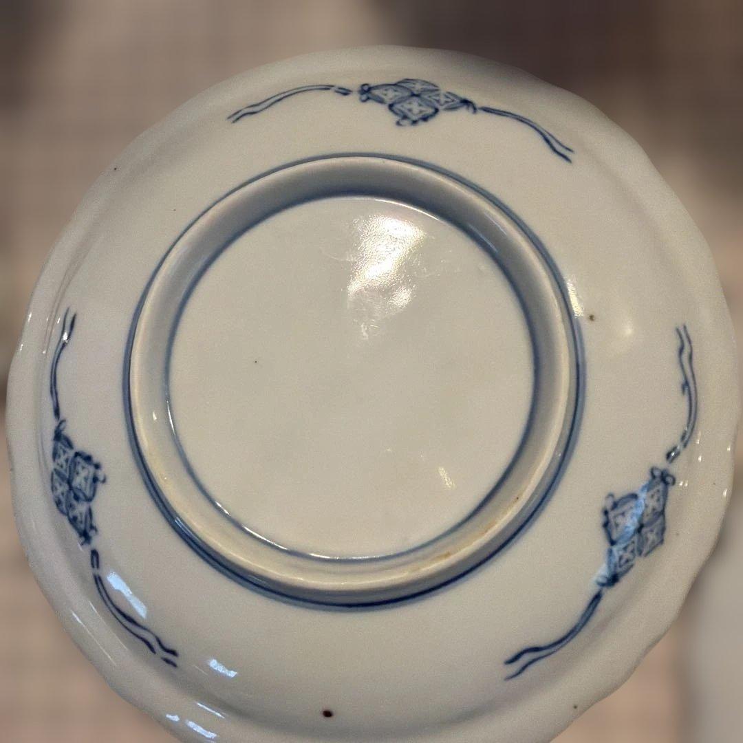 青白磁 山水画 波形皿 5枚セット　匿名配送　アンティーク