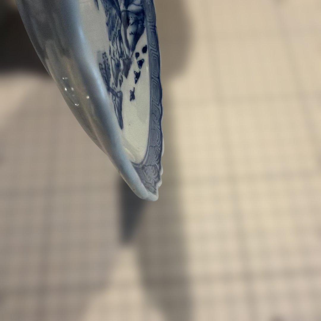 青白磁 山水画 波形皿 5枚セット　匿名配送　アンティーク