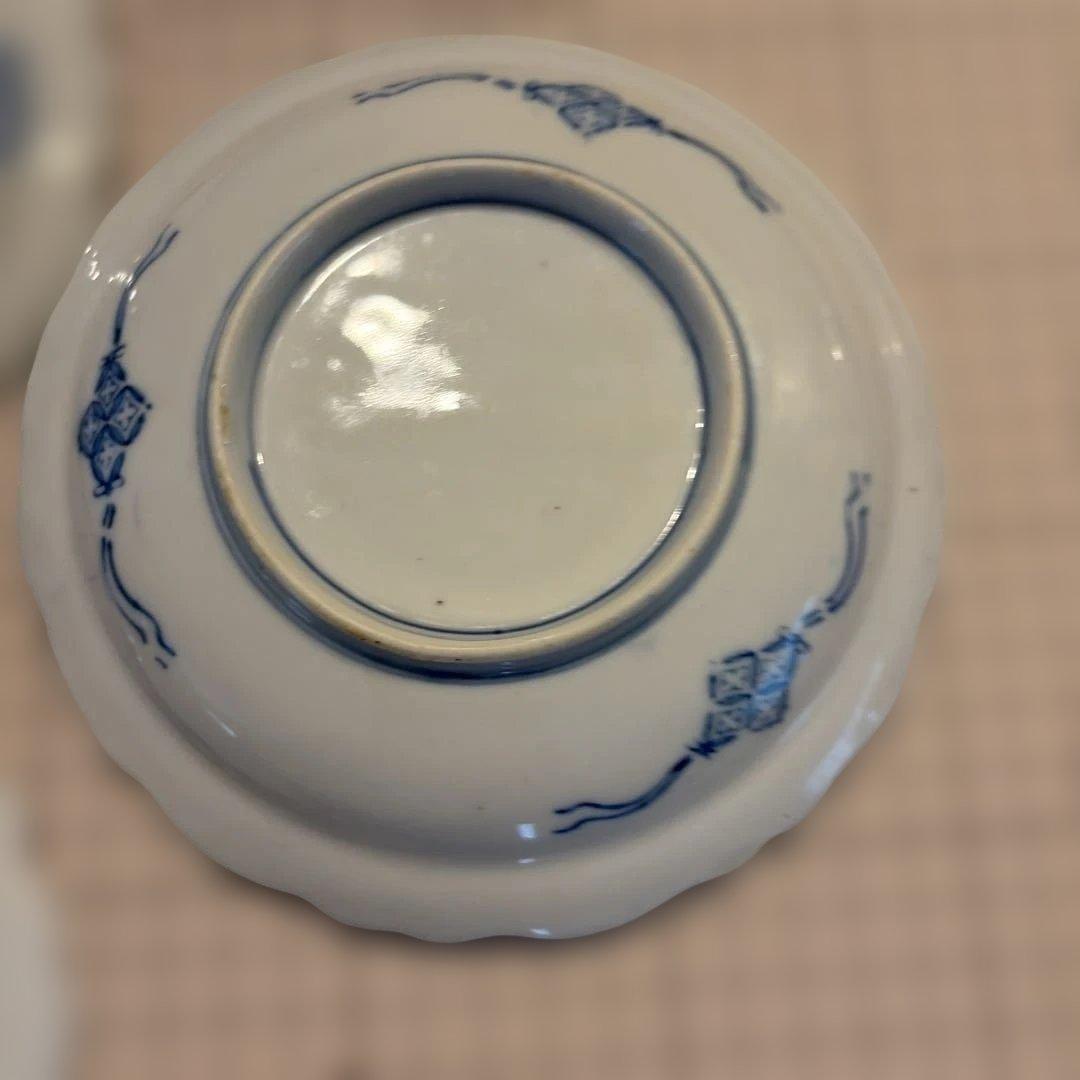 青白磁 山水画 波形皿 5枚セット　匿名配送　アンティーク