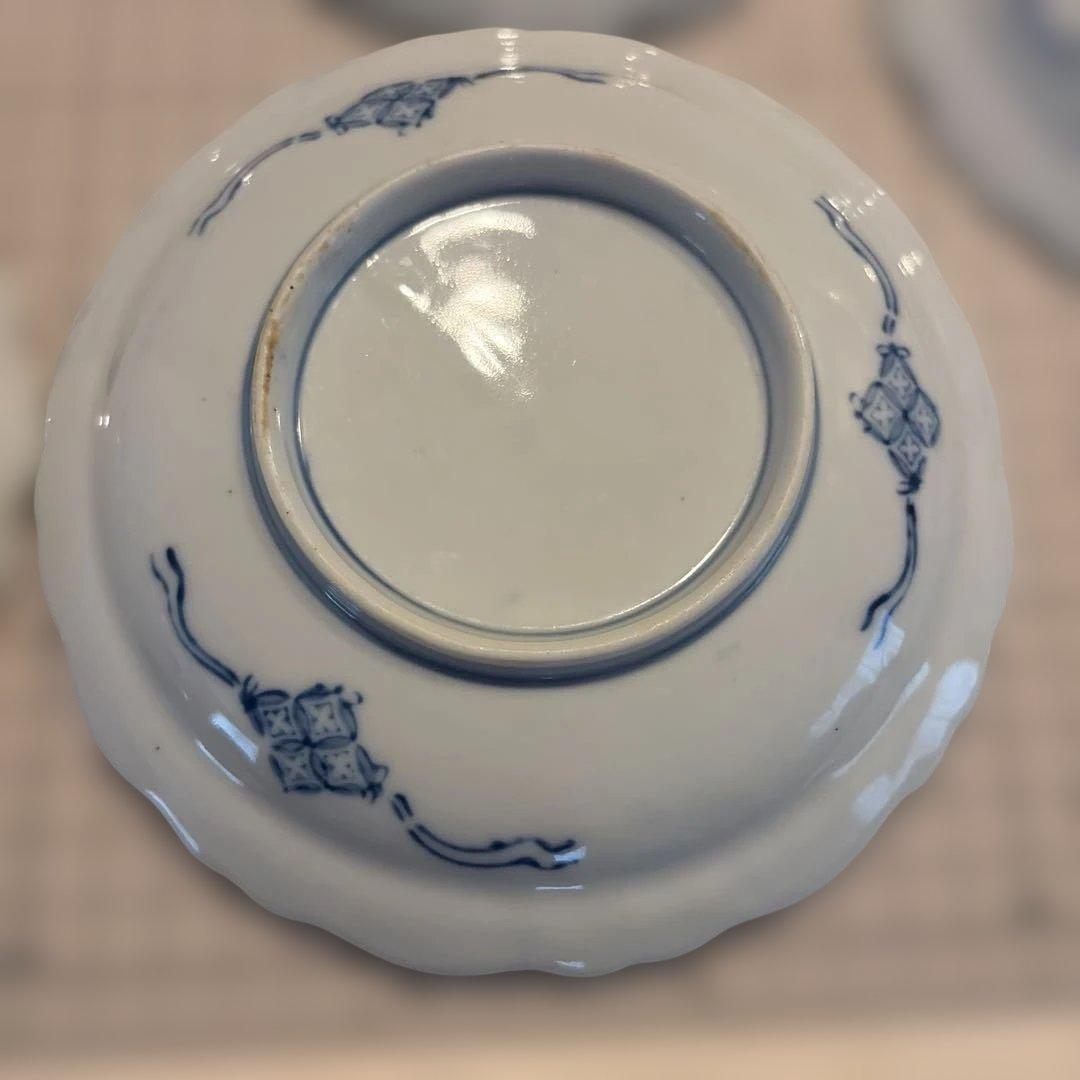 青白磁 山水画 波形皿 5枚セット　匿名配送　アンティーク