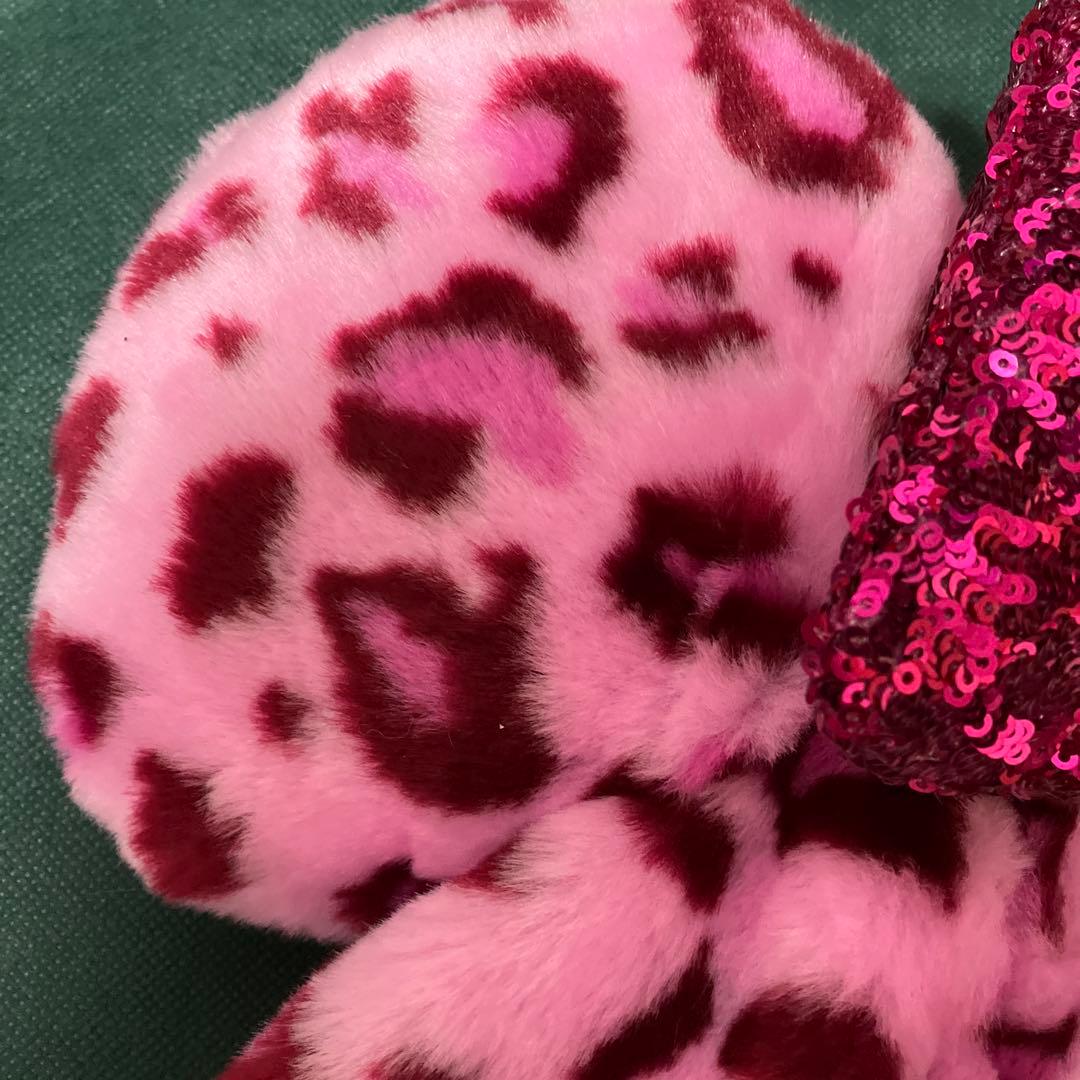 ディズニー　ミニー　ファンキャップ　ピンク　ヒョウ柄　スパンコール　リボン　帽子