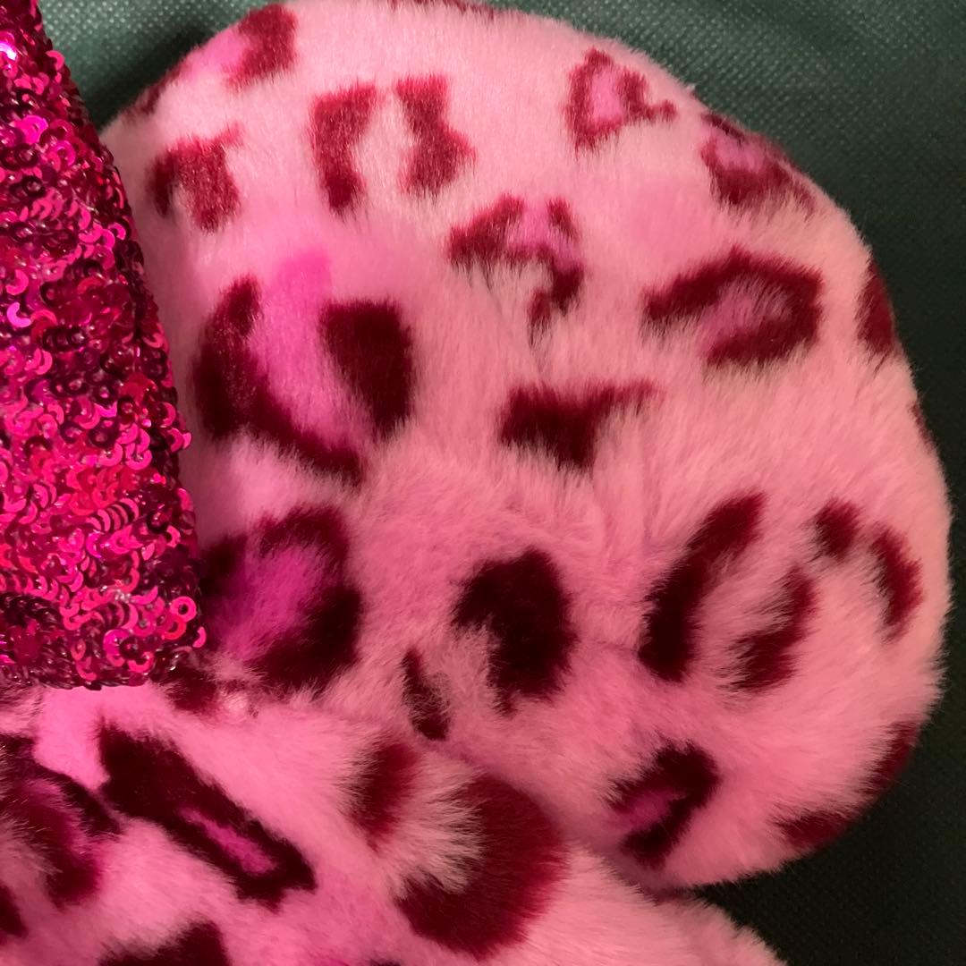 ディズニー　ミニー　ファンキャップ　ピンク　ヒョウ柄　スパンコール　リボン　帽子