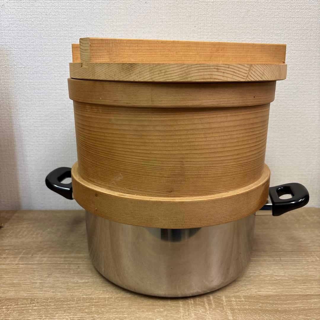鍋付　セイロ　せいろ蒸し　ステンレス鍋付　蒸し布付　木蓋