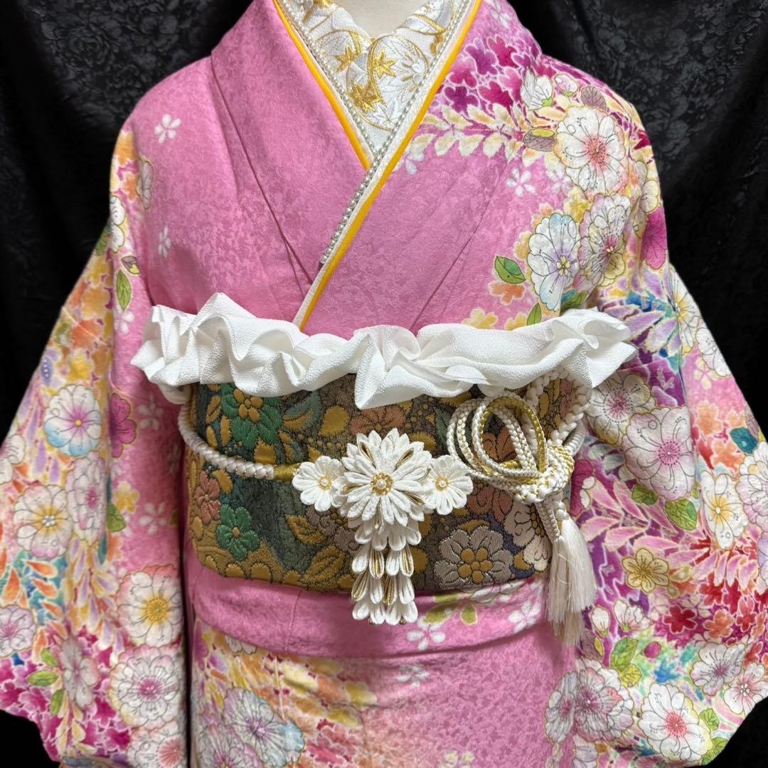 美品　辻ヶ花　地紋　花絞り　ガード加工　ぼかし　振袖　※振袖・パール重ね衿のみ