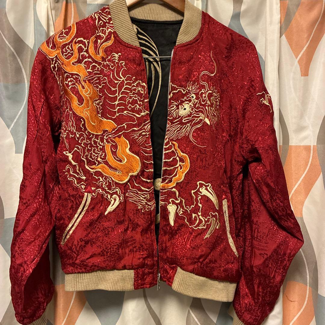 SCRIPT 花旅楽団 スカジャン 鯉×龍 リバーシブル 赤×黒 S 渋谷龍太