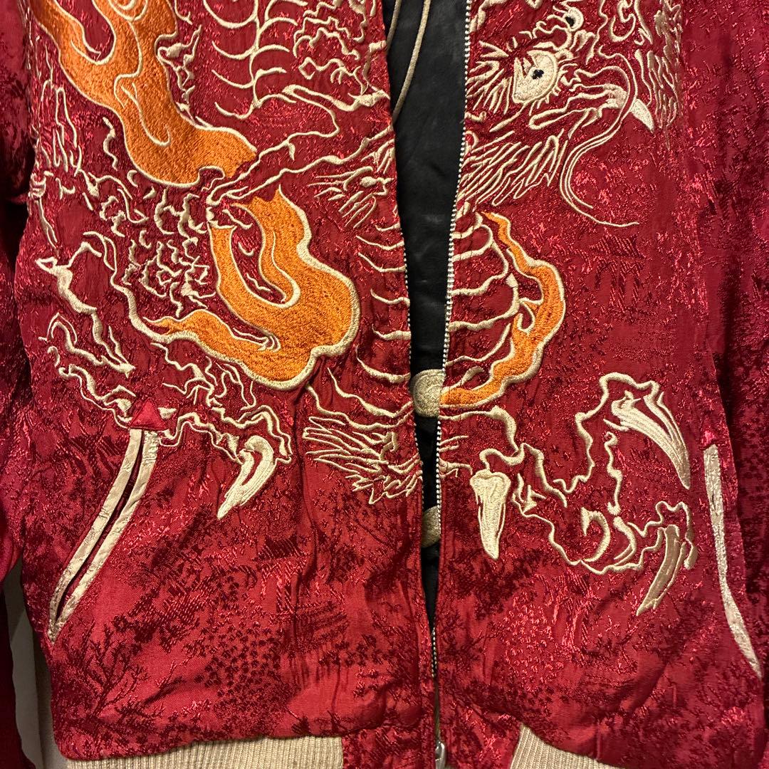 SCRIPT 花旅楽団 スカジャン 鯉×龍 リバーシブル 赤×黒 S 渋谷龍太