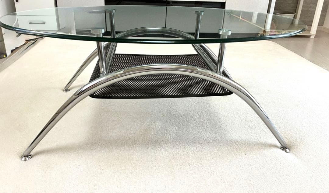 楕円形ガラスセンターテーブル