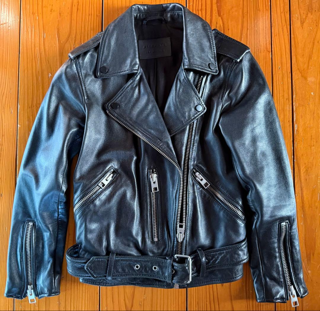 ブラックレザー ダブルライダースジャケット　all saints
