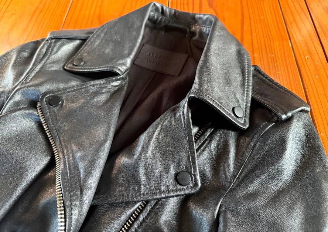 ブラックレザー ダブルライダースジャケット　all saints