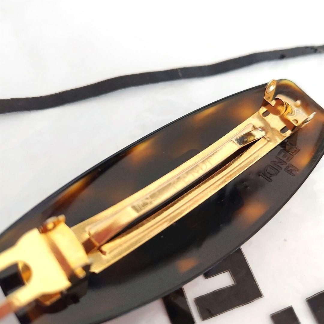 FENDI ロゴ入りべっ甲 バレッタ ブラウン ブラック シュシュ 袋付き 中古