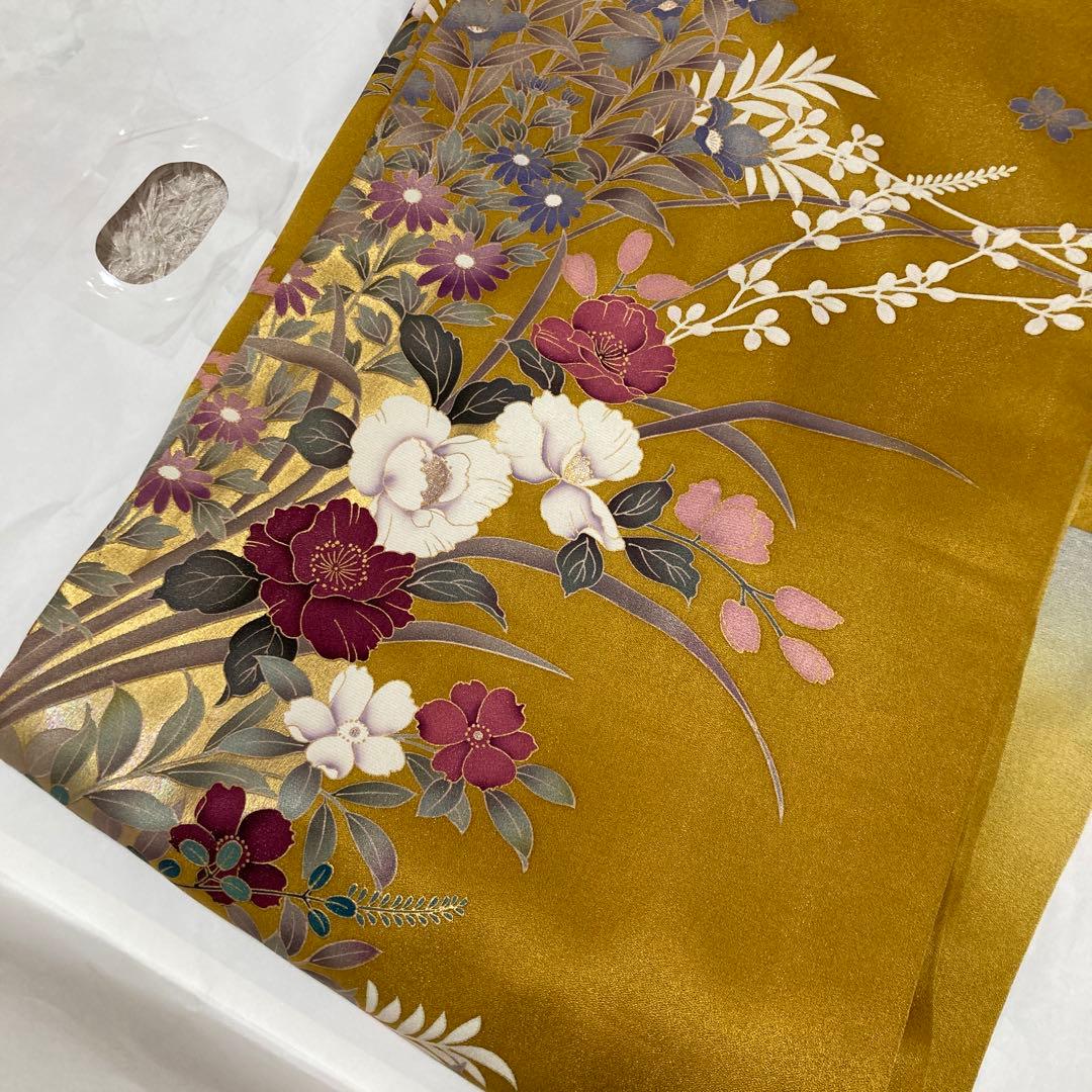 1回着用　振袖　牡丹　銀通し　大柄　トールサイズ　アースカラー