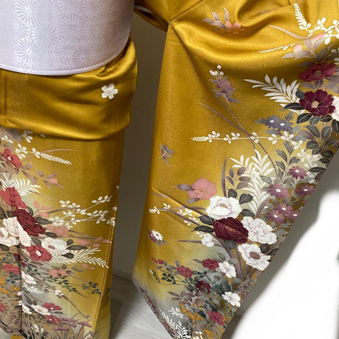 1回着用　振袖　牡丹　銀通し　大柄　トールサイズ　アースカラー