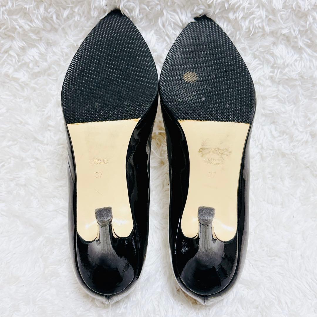 ペリーコ アネッリ エナメルパンプス ブラック 37 ポインテッドトゥ