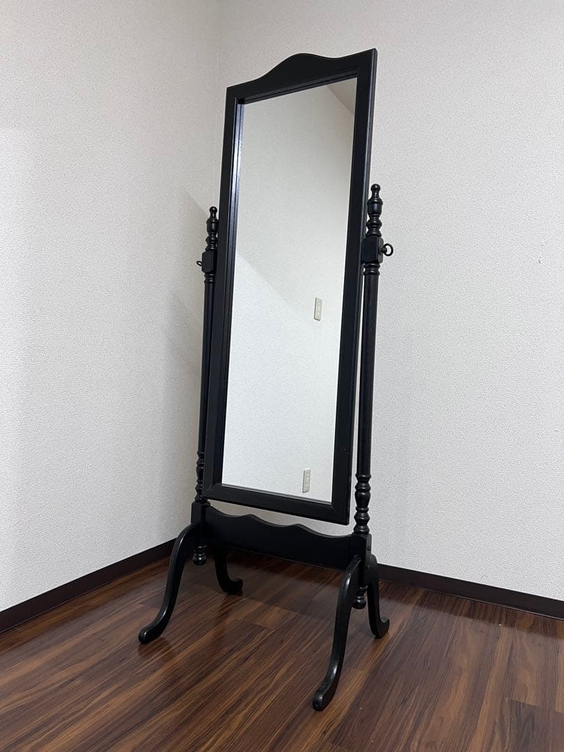 黒の全身鏡 スタンドミラー 高さ164cm ダークブラウン 中古