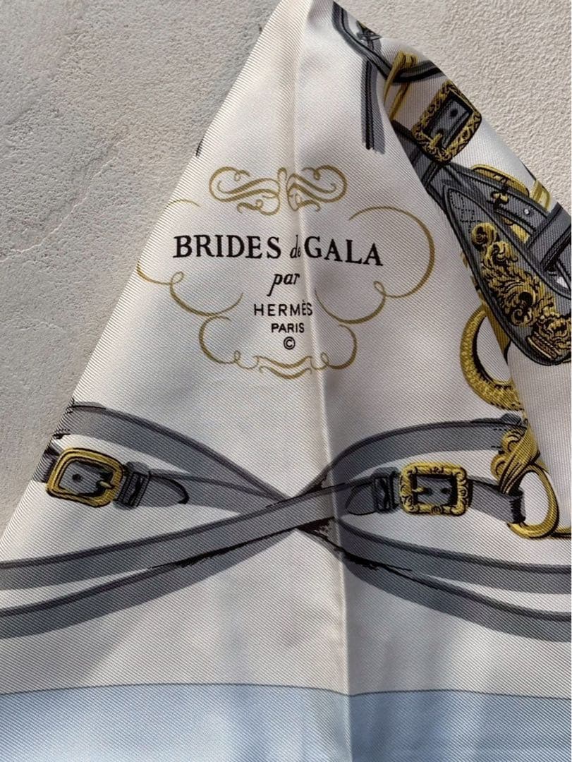 【極美品】HERMESカレBRIDESde GALA シルクスカーフ 水色