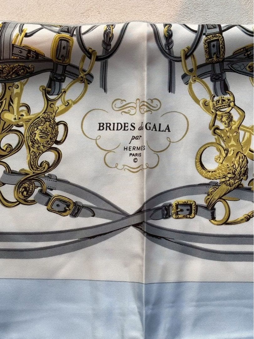 【極美品】HERMESカレBRIDESde GALA シルクスカーフ 水色