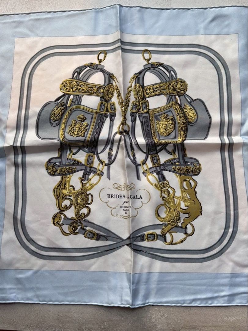 【極美品】HERMESカレBRIDESde GALA シルクスカーフ 水色