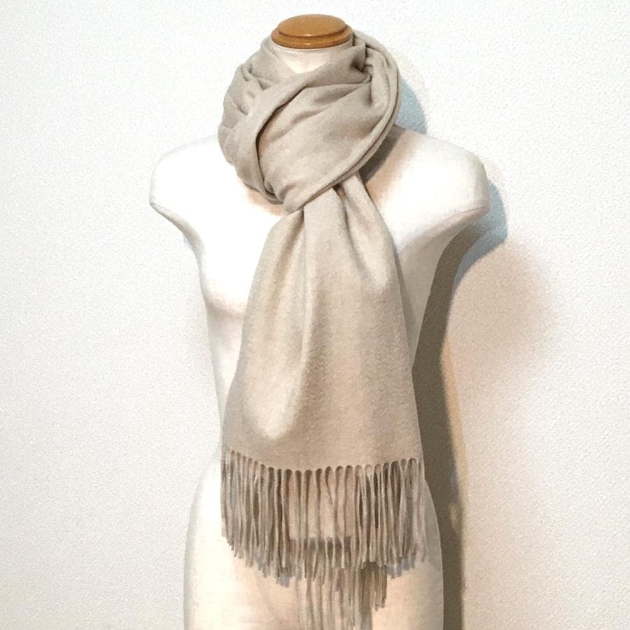 残り僅か値下70㎝×200超大判無染色 100%カシミヤストールマフラーBG新品