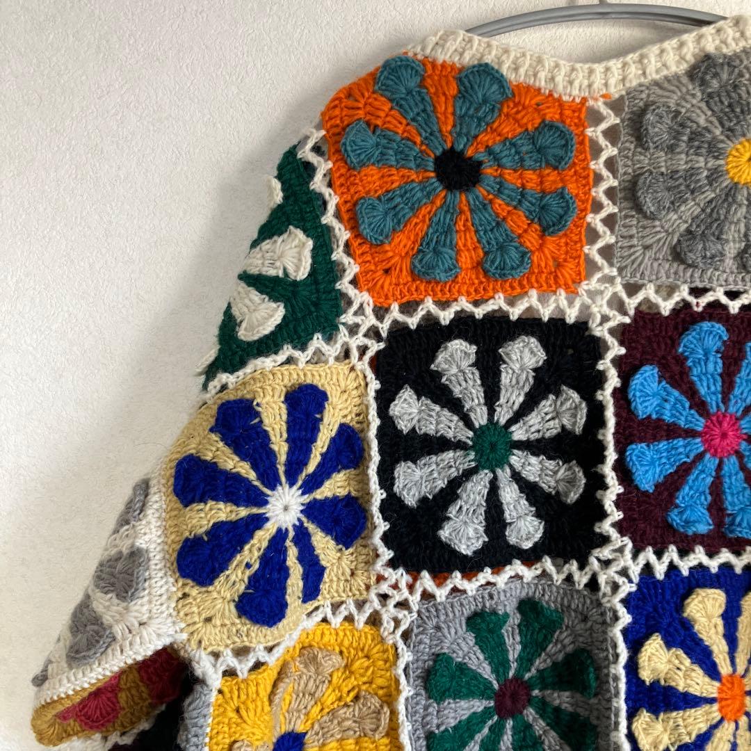 マクマホンニッティングミルズ クロシェ編み Vネック ウール カーディガン