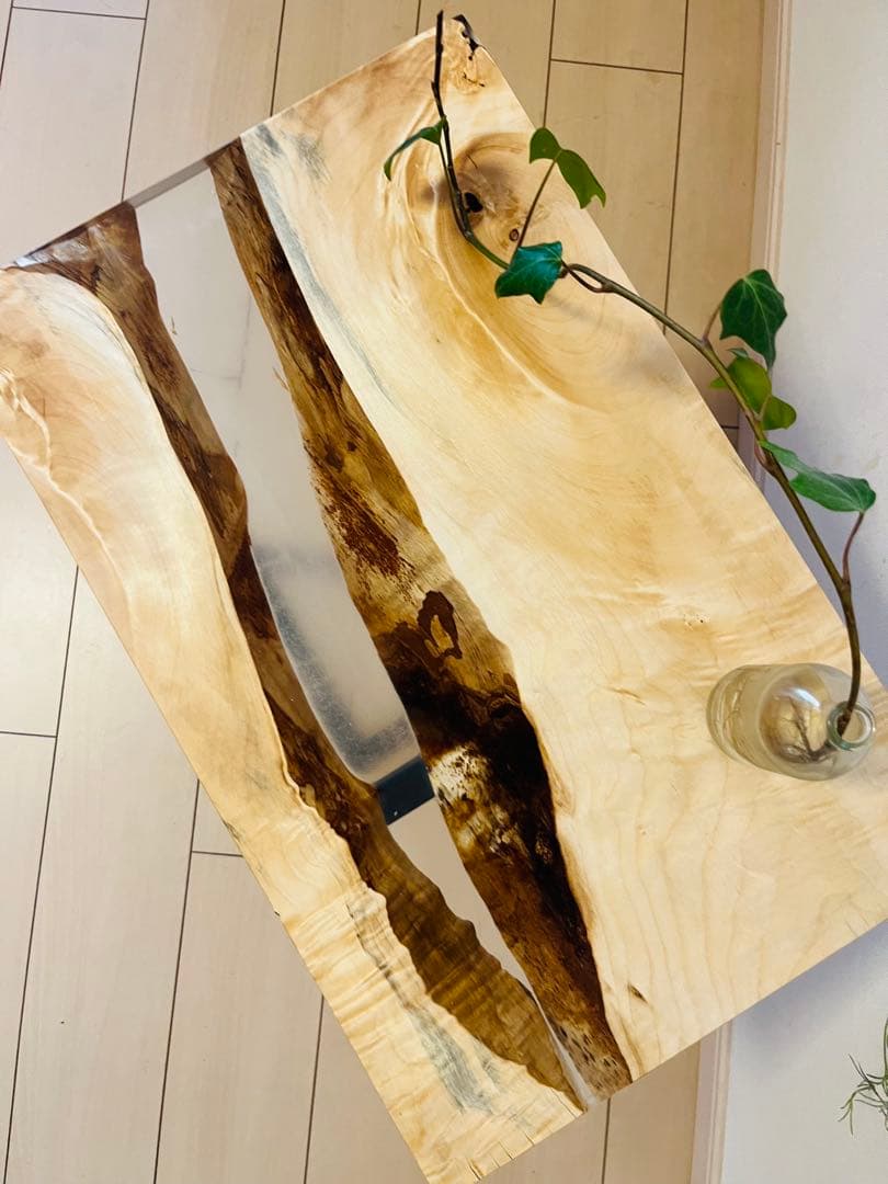 サイドテーブル　レジンテーブル　ソファテーブル　リバーテーブル　栃