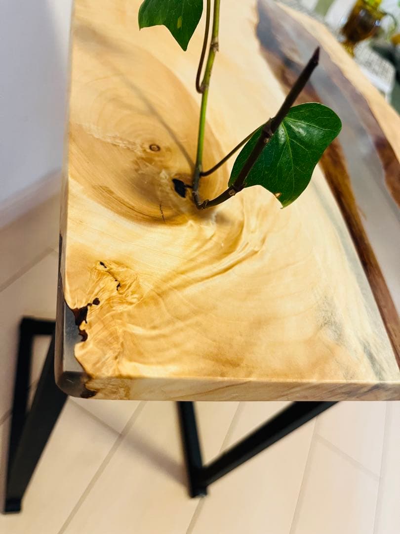 サイドテーブル　レジンテーブル　ソファテーブル　リバーテーブル　栃