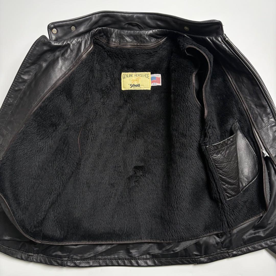 【米国製】Schott レザー ライダースジャケット 黒 40 馬革 671H