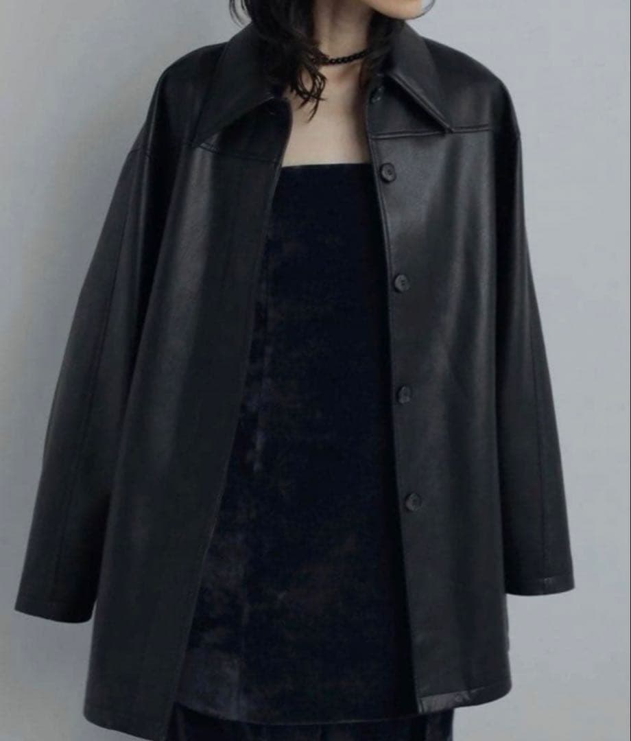 【 anuke 】Ecoleather Over Jacket ブラック 36