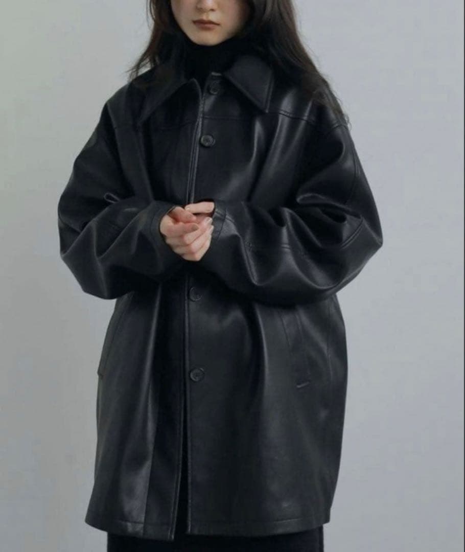 【 anuke 】Ecoleather Over Jacket ブラック 36