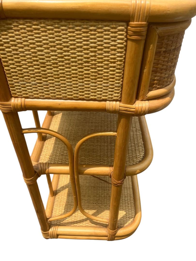 ラタン 籐 電話台 キャビネット 昭和レトロ