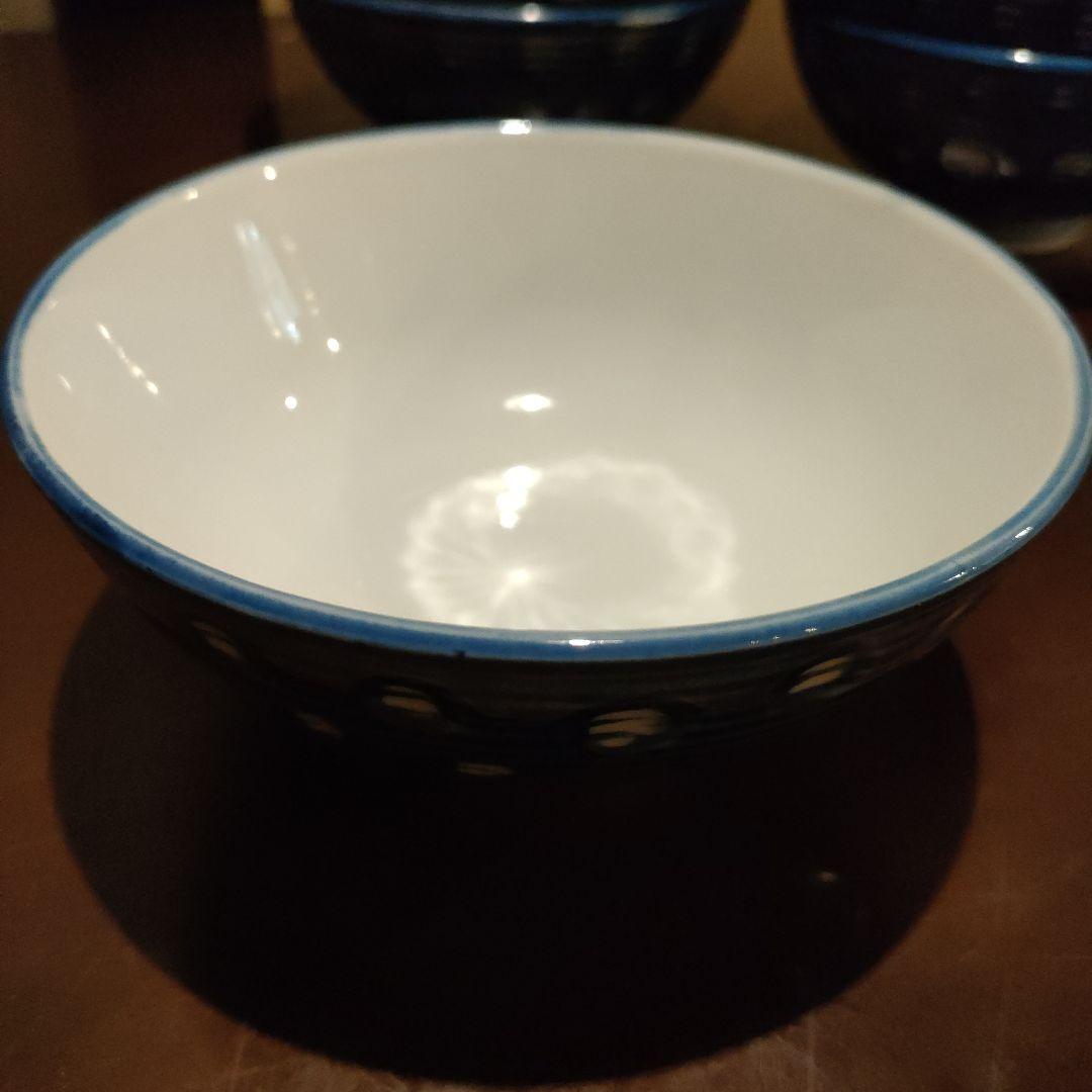 青い水玉模様の丼 18個セット