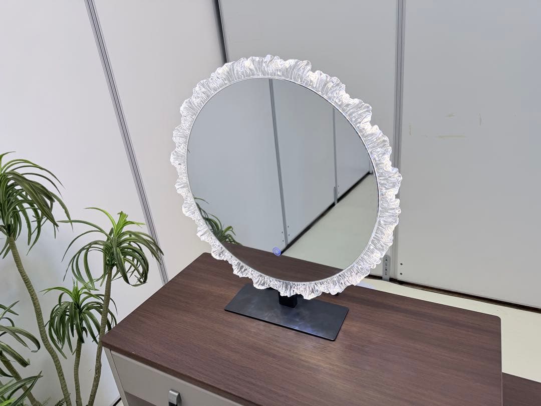 鏡台 ドレッサー おしゃれ 北欧風｜LEDライト付きミラー＆スツールセット伸縮式