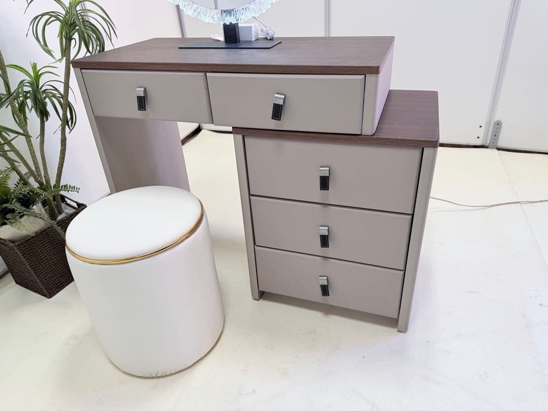 鏡台 ドレッサー おしゃれ 北欧風｜LEDライト付きミラー＆スツールセット伸縮式