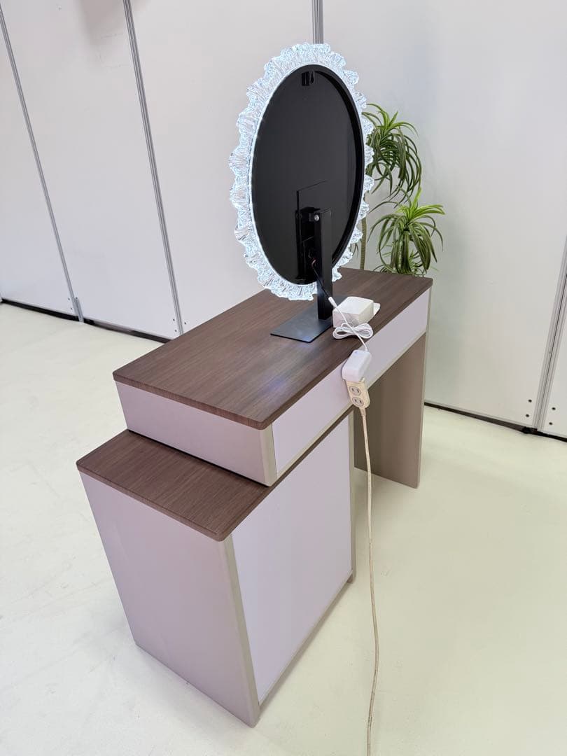 鏡台 ドレッサー おしゃれ 北欧風｜LEDライト付きミラー＆スツールセット伸縮式