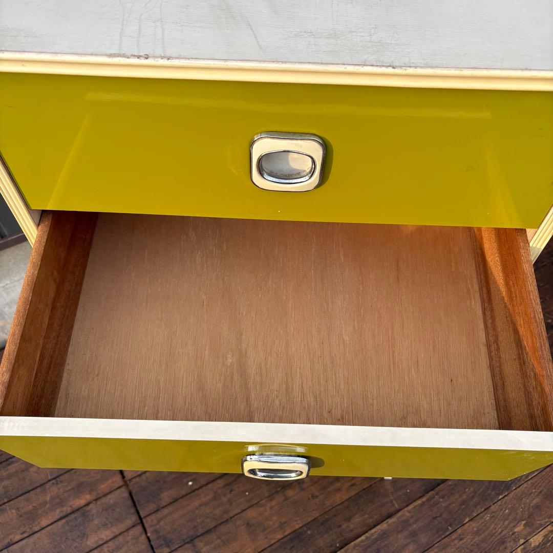 昭和レトロ レトロポップ 木製チェスト 丸型取っ手金具 6段 オリーブグリーン