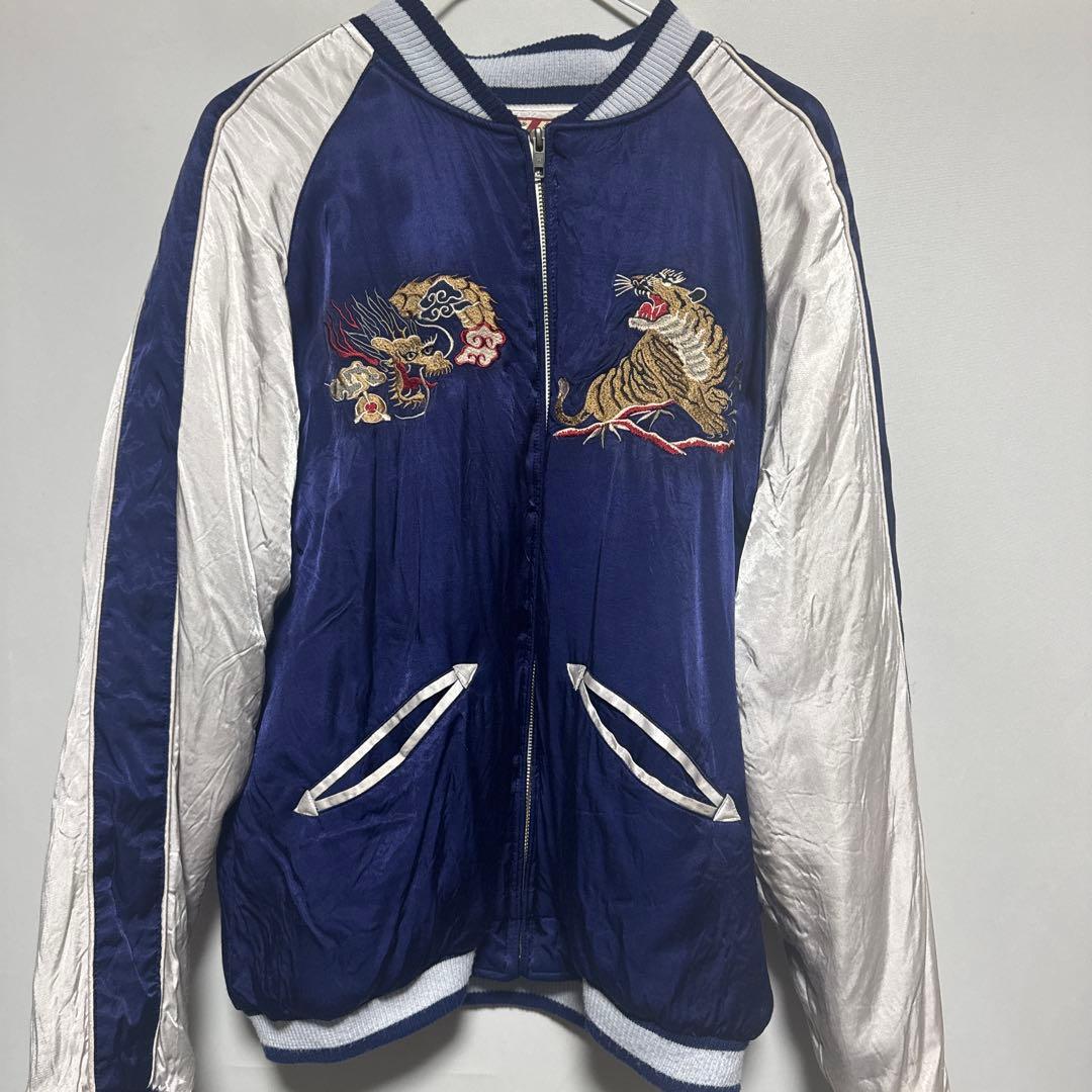 ヒューストン　刺繍デザイン スカジャン ネイビー シルバー