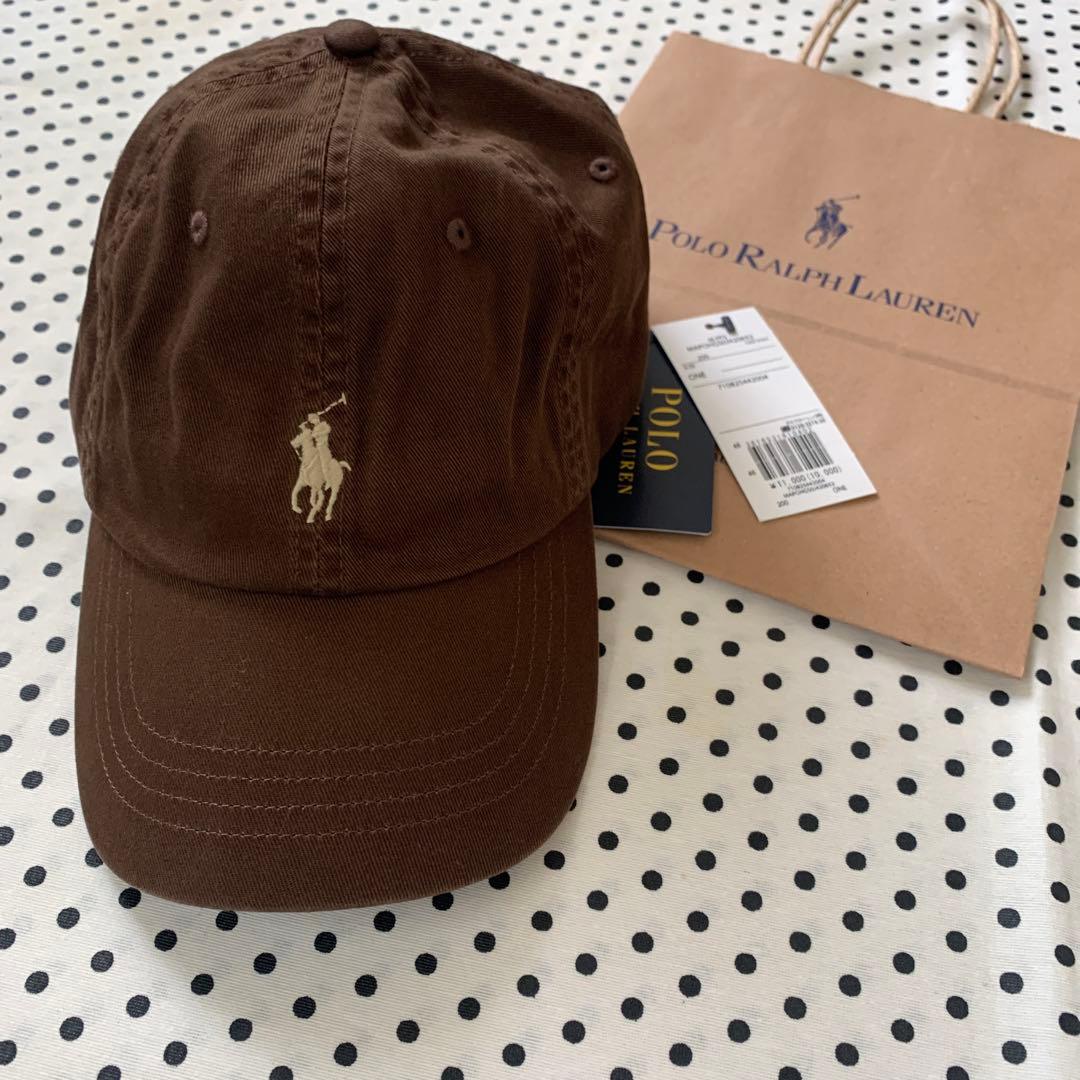 ポロラルフローレンキャップ　新品　ブラウンxホワイトベージュロゴ