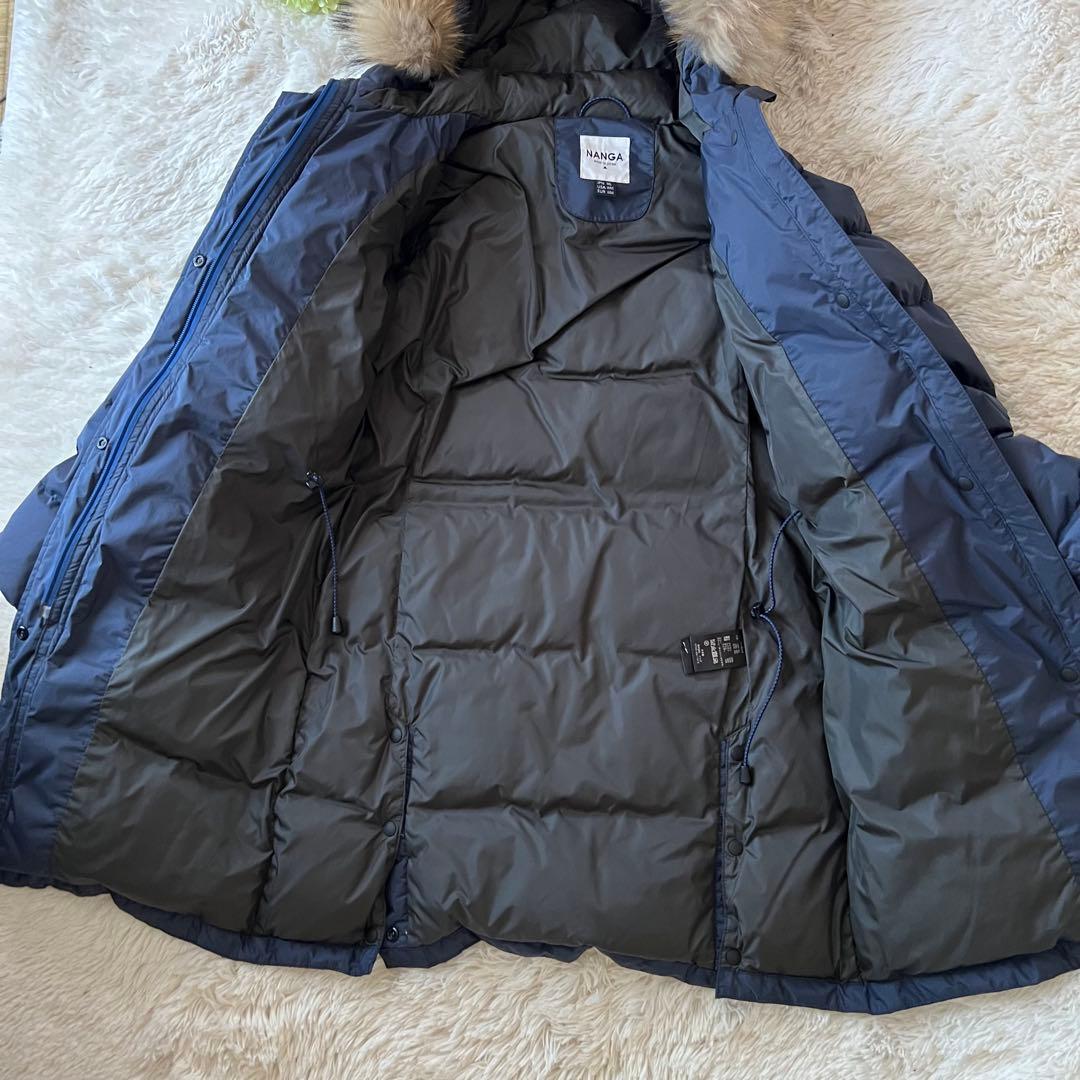NANGA ネイビー レディースロングダウンジャケットXLファー付き