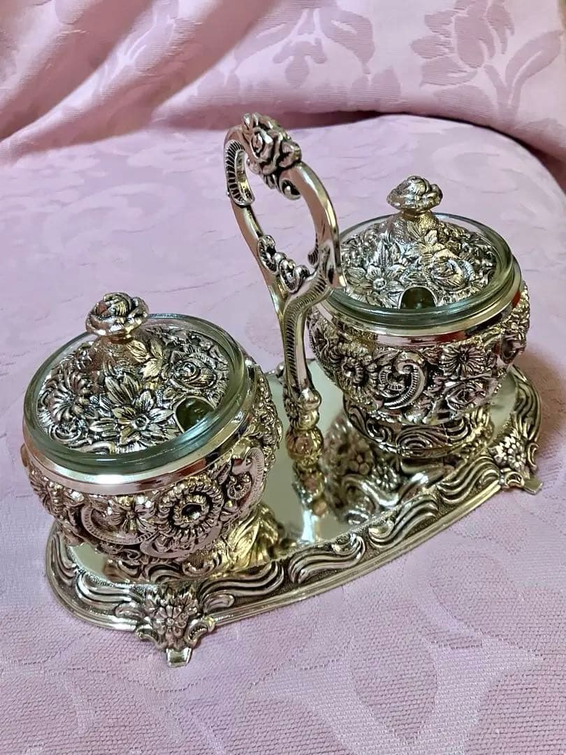 上品な輝き☆アンティーク シュガーポットスタンドセット / 薔薇 ローズ 日本製