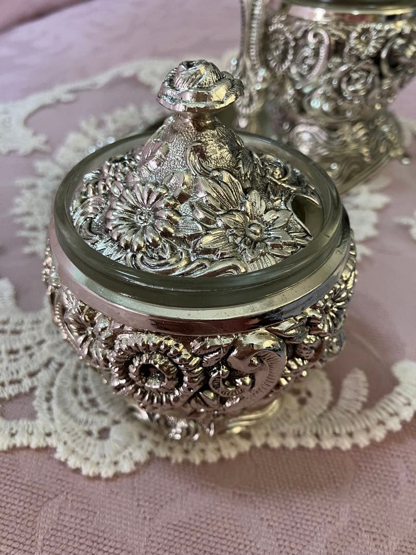 上品な輝き☆アンティーク シュガーポットスタンドセット / 薔薇 ローズ 日本製