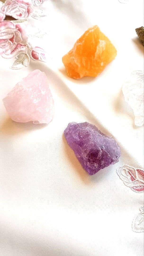 石材店購入 天然石 原石 5点セット（水晶・アメジスト・ローズクォーツ 他）