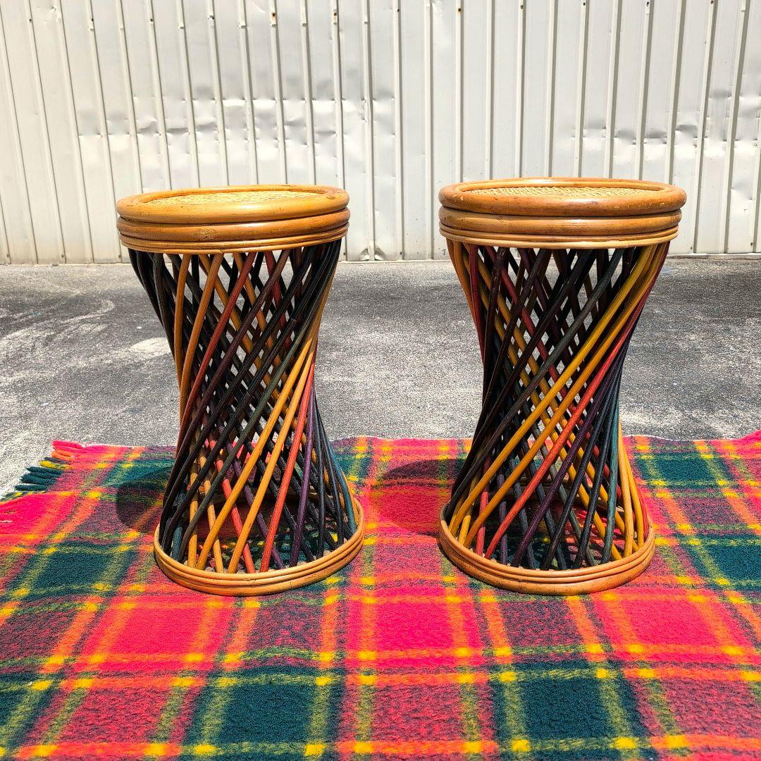 ラタン製 ツイストスツール 2脚セット