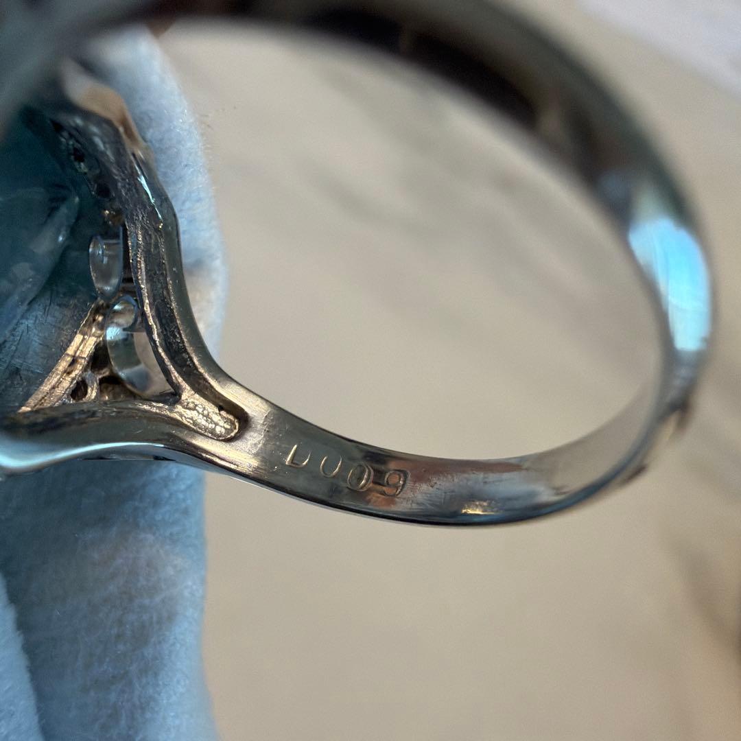 お値下げアクアマリン プラチナ900 リング 大粒8ct ダイヤ0.09