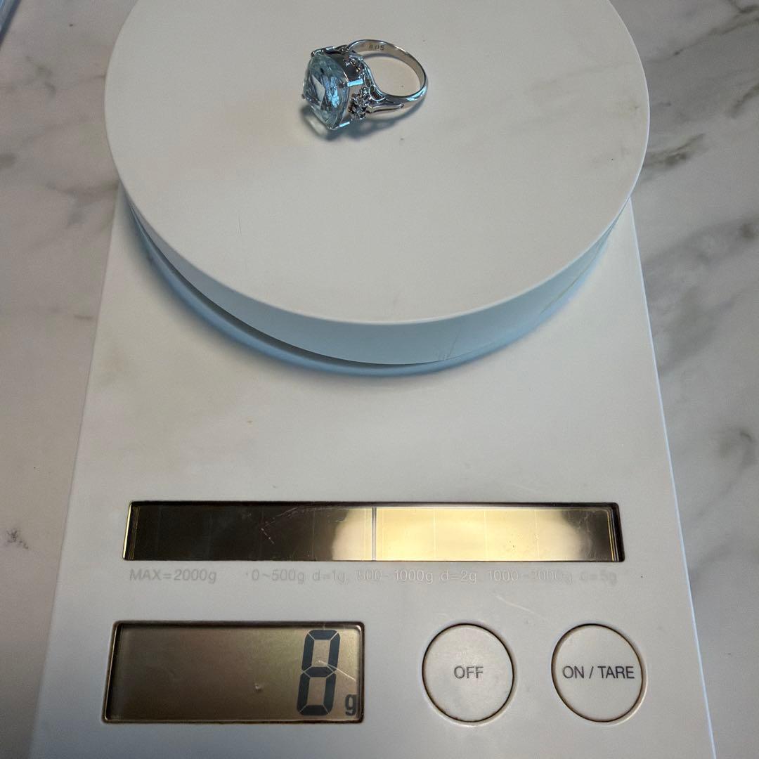 お値下げアクアマリン プラチナ900 リング 大粒8ct ダイヤ0.09