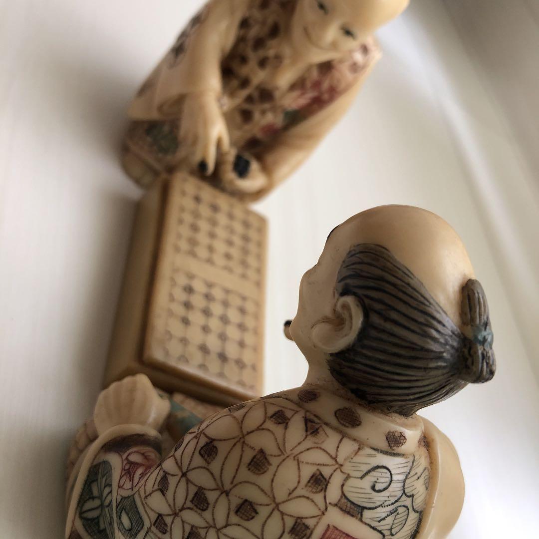 象牙調　在銘彫刻　囲碁対局