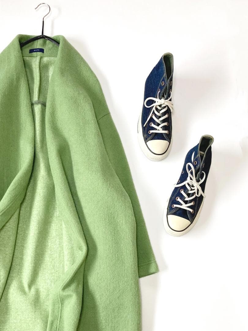 美品SHIPSシップスきれい色ゆったりニードルシャギーノーカラーコート♪