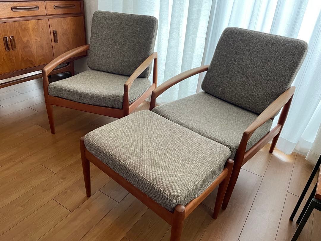 【宮崎椅子】ペーパーナイフソファ2脚＋オットマン1脚