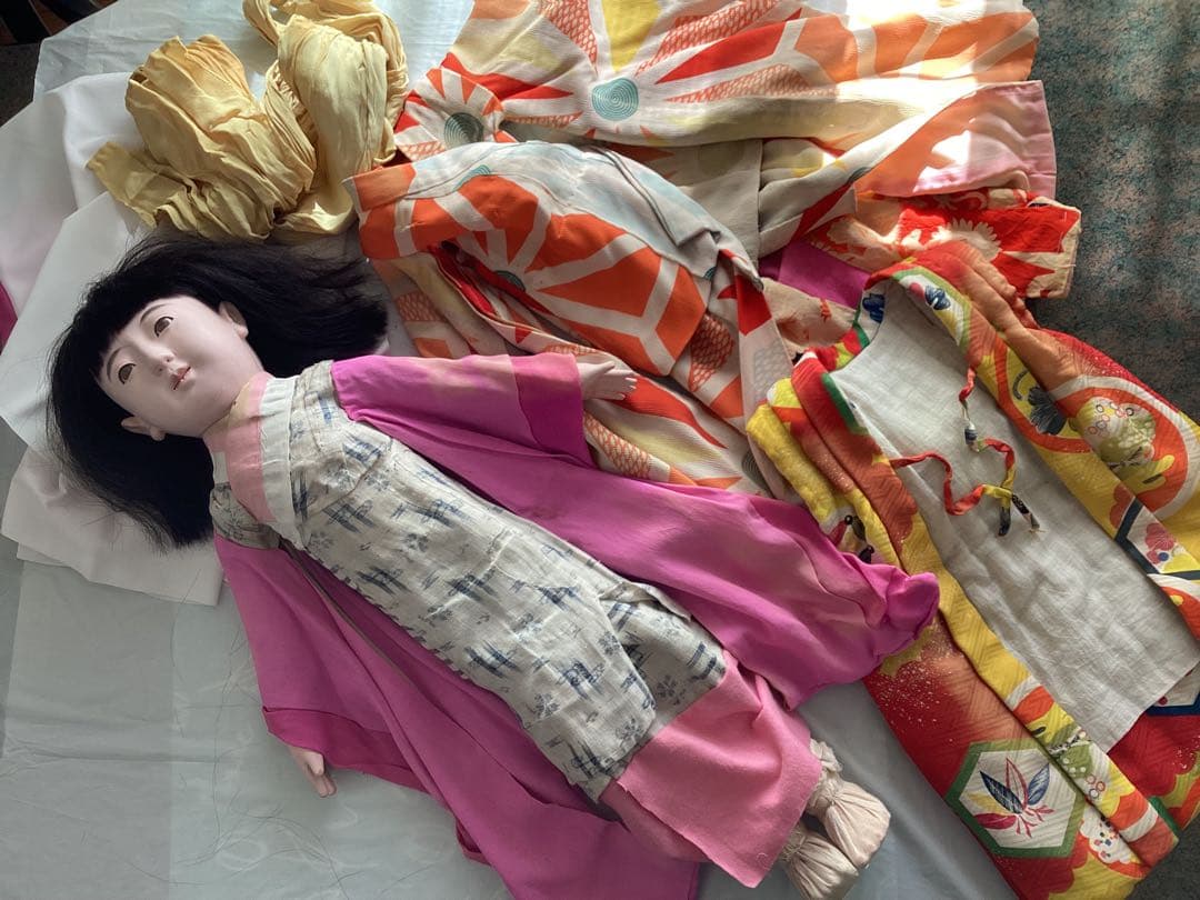 市松人形 74cm 花月斎？　石黒製作　綿入り着物　抱き人形　吹子付き