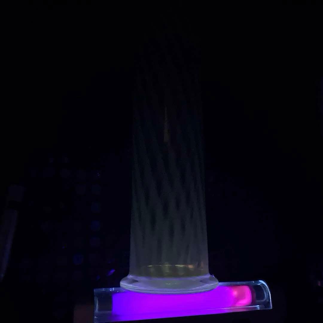 骨董　時代ガラス　希少　黄色乳白色　縞紋　筒型容器　花器　蓋は後付け